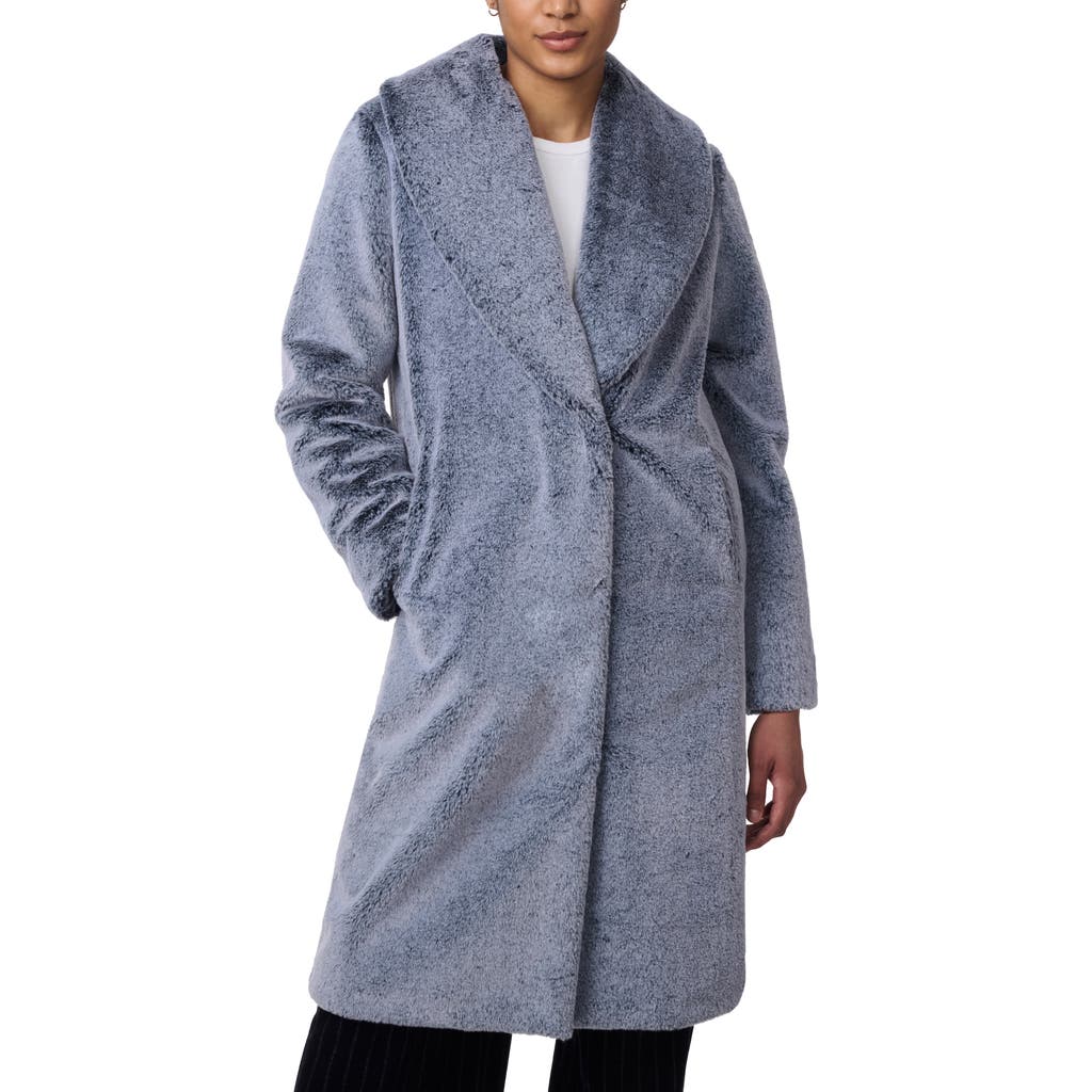 Bernardo Shawl Collar Faux Fur Coat In Grey