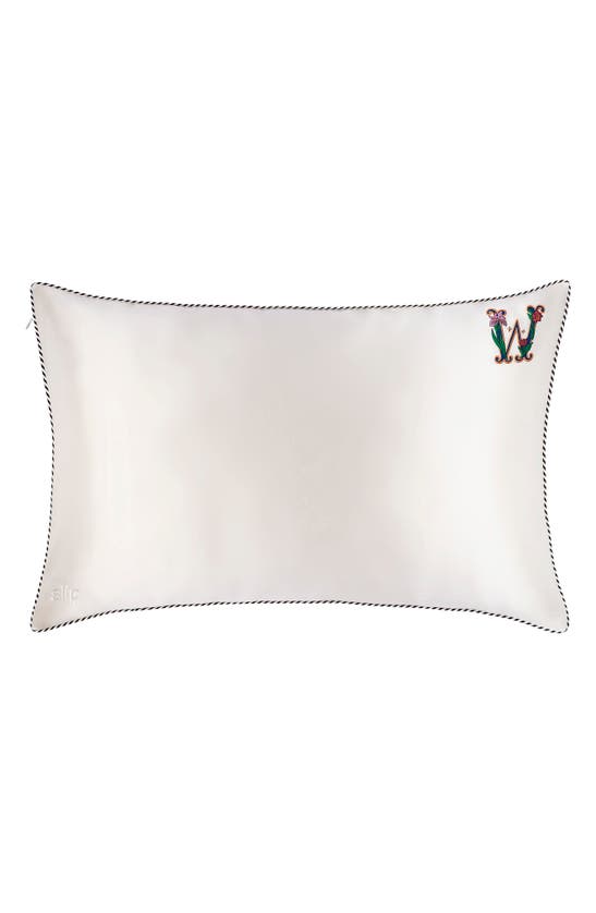 Slip Embroidered Pure Silk Queen Pillowcase In W
