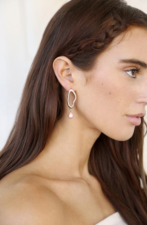 Ettika Open Circle 18k Gold Plated And Pink Pearl Dangle Earrings In Pink
