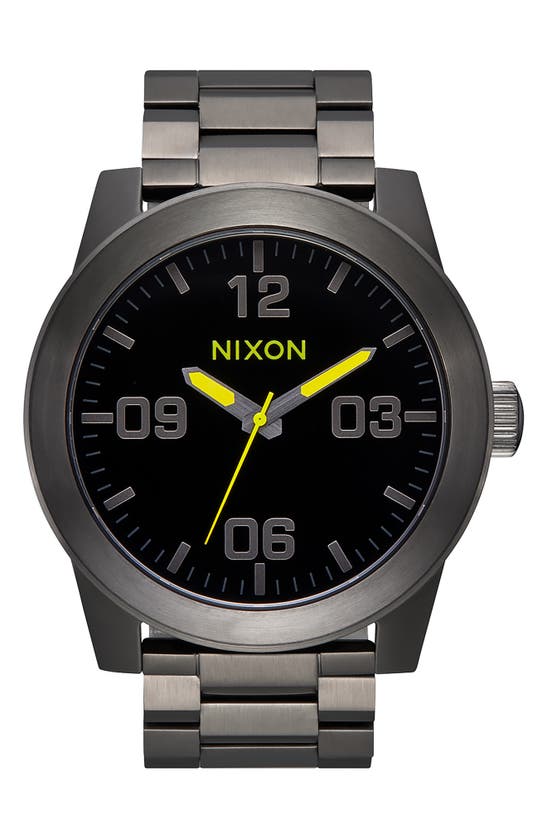 Nixon The Corporal Bracelet Watch, 48mm In Black / Gunmetal / Lime