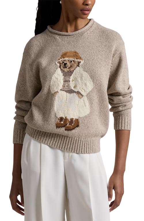 Shop Polo Ralph Lauren Creamy Bear Intarsia Roll Neck Sweater In Mushroom Marl Multi