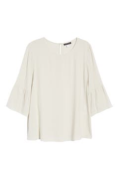 Eileen Fisher Ruffled Sleeve Silk Top (Regular & Petite) | Nordstrom