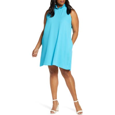 Plus Size Gibson X Hi Sugarplum! Cavallo Ruffle Neck Date Dress, Blue