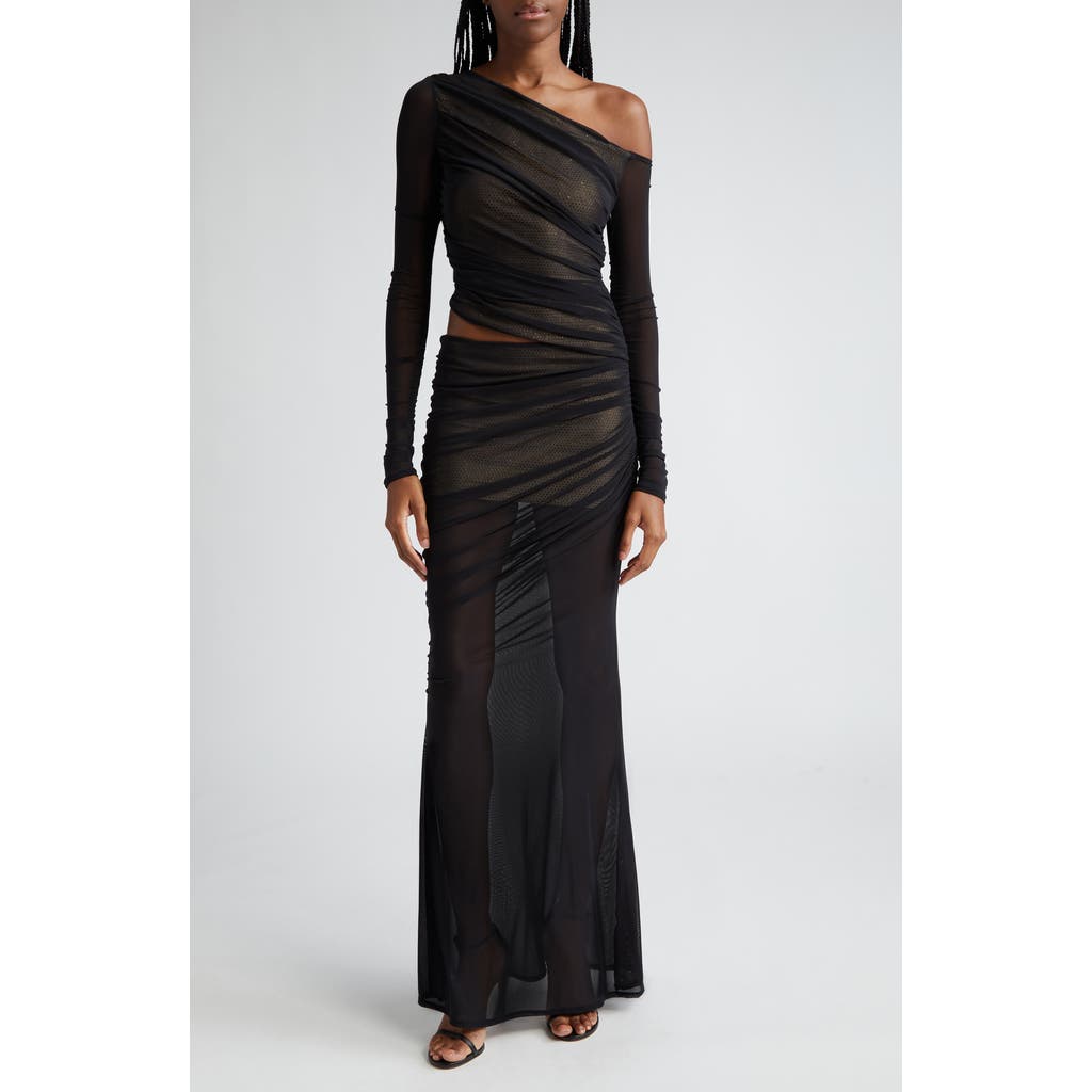 Retroféte Retrofête Aura Sequin Detail One-shoulder Gown In Black/nude