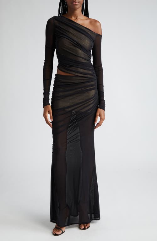 Retrofête Aura Sequin Detail One-Shoulder Gown Black/Nude at Nordstrom,