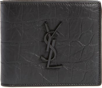 SAINT LAURENT, Logo-Appliquéd Croc-Effect Leather Billfold Wallet, Men, Black