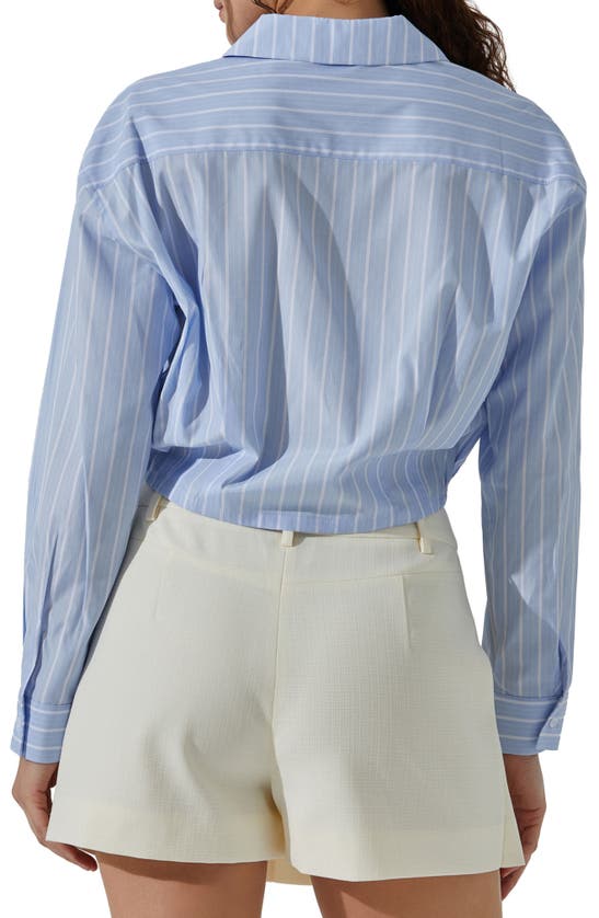 Shop Astr The Label Pinstripe Cotton Crop Button-up Shirt In Light Blue Stripe