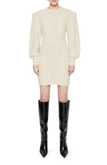 Rebecca Minkoff Daisy Long Sleeve Sweater Minidress In Winter White