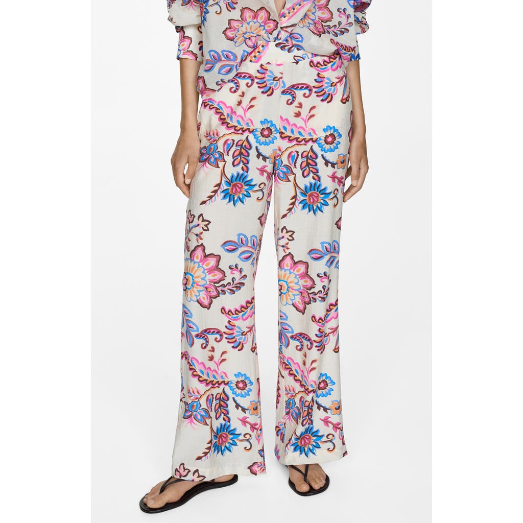 Mango Printed Straight Trousers Ecru In Ecru
