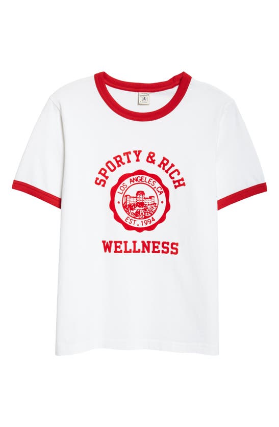 Shop Sporty And Rich Flocked Emblem Cotton Ringer Graphic T-shirt In White