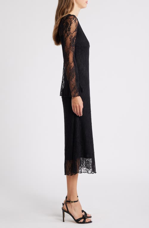 Shop Loveappella Bell Lace Overlay Long Sleeve Midi Dress In Black