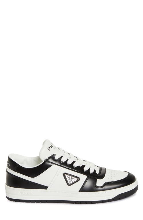 Prada Downtown Sneaker Aus Perforiertem Leder In Bianco/nero