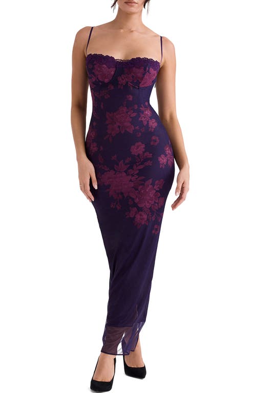 HOUSE OF CB Aiza Floral Underwire Cocktail Dress in Dark Purple