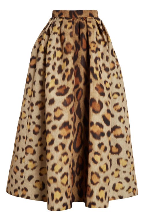 Shop Oscar De La Renta Jaguar Print Faille Midi Skirt In Beige Multi