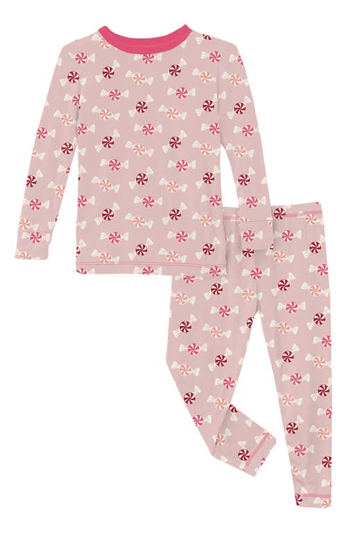 KicKee Pants Peppermint Print Fitted Two-Piece Pajamas in Baby Rose Peppermint 