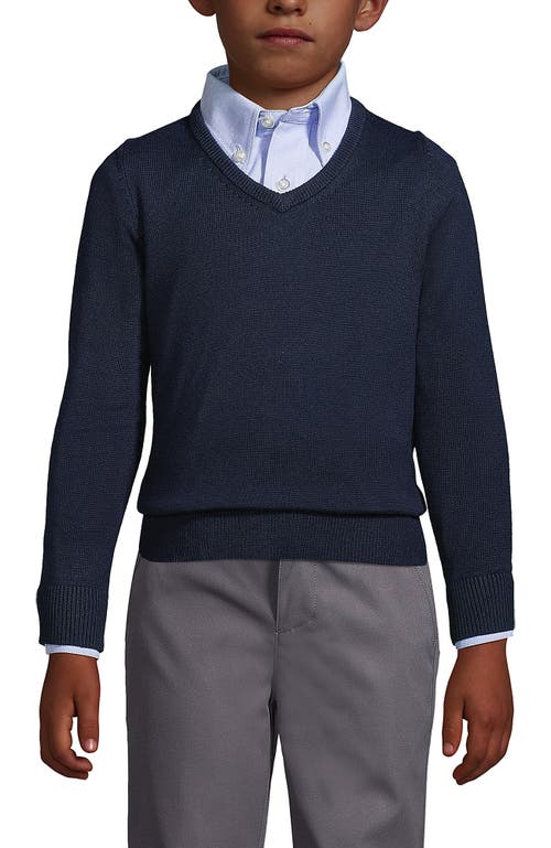 Lands' End School Uniform Boys Cotton Modal Fine Gauge V-neck Sweater In Classic Navy