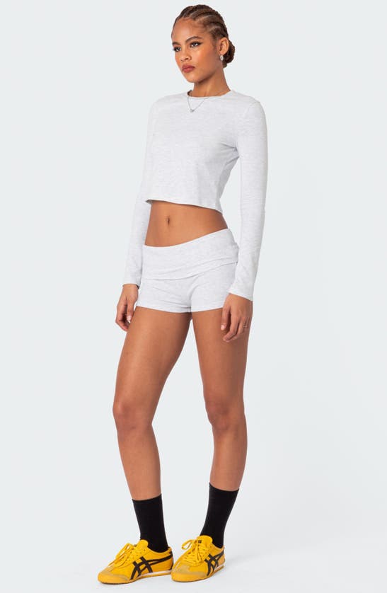 Shop Edikted Meg Foldover Shorts In Gray-melange