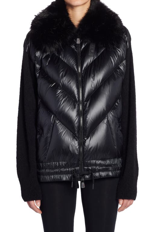 Moncler Grenoble Quilted Down & Knit Cardigan with Faux Fur Collar in Black