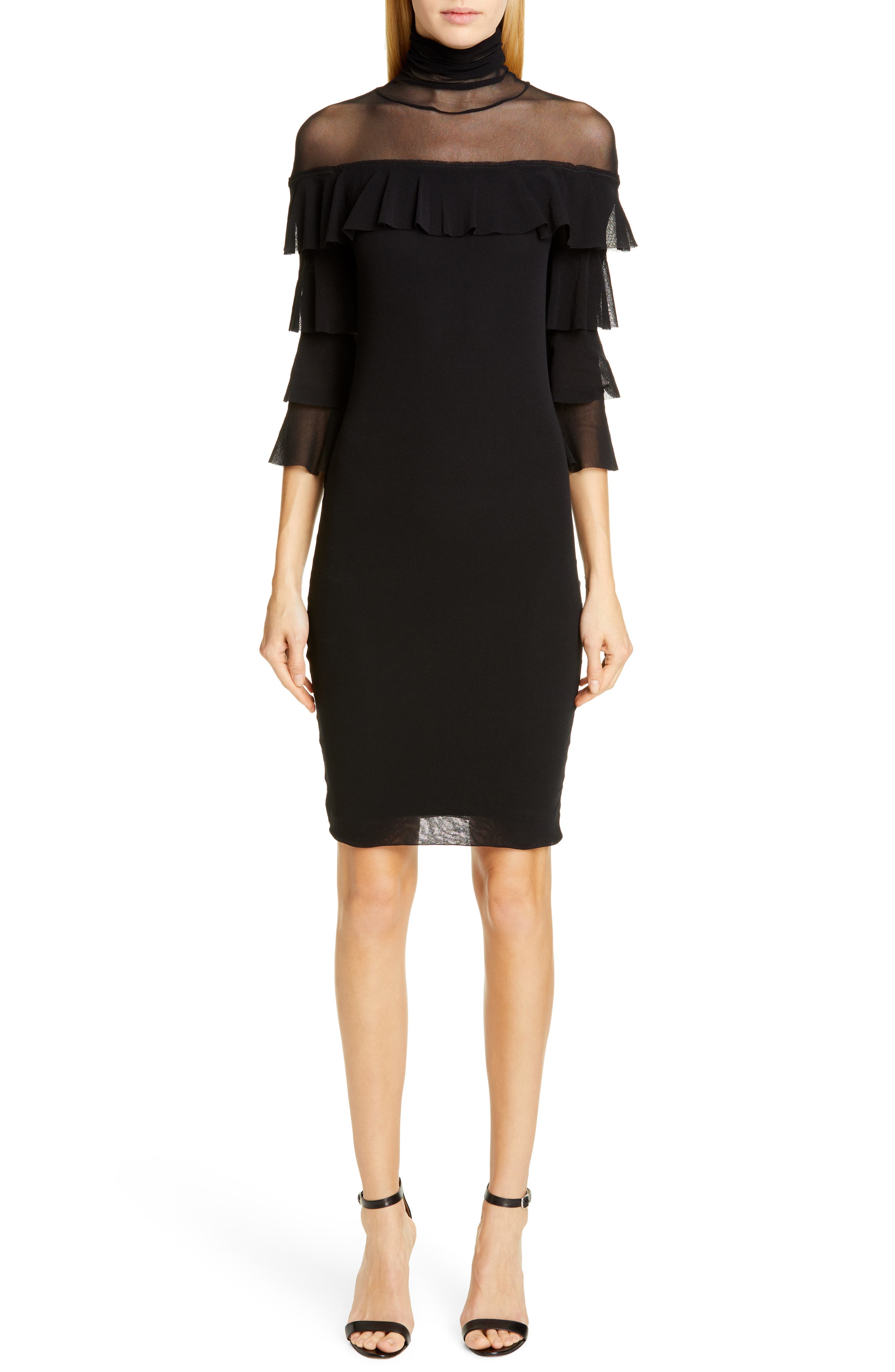 Fuzzi Ruffle Sleeve Body-Con Dress, Black