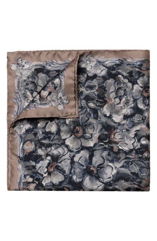 Eton Floral Silk Pocket Square In Medium Brown