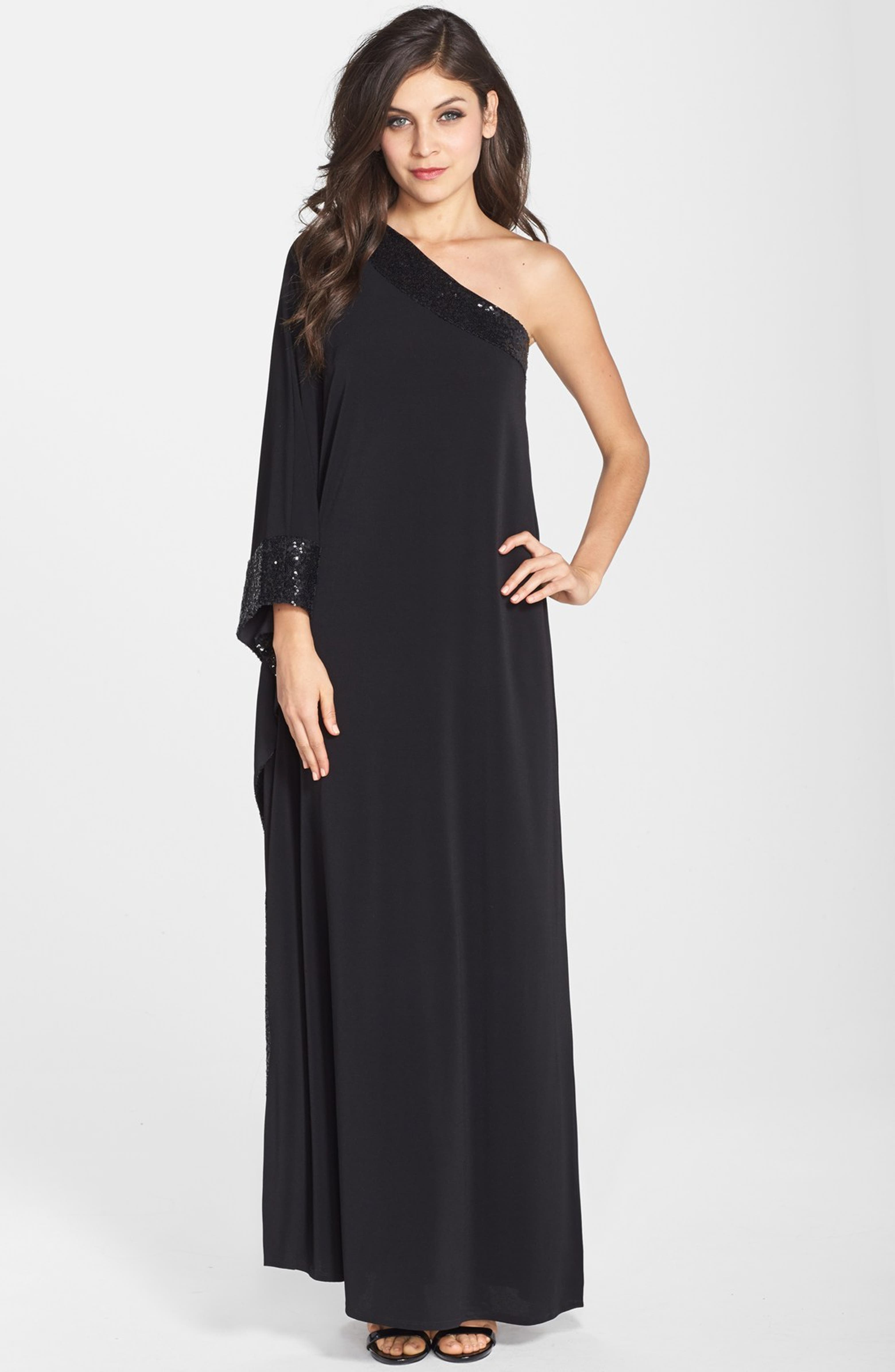 Rachel Zoe Sequin One-Shoulder Jersey A-Line Gown | Nordstrom