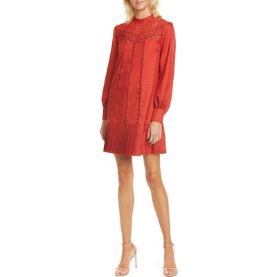 Ted Baker London Lace Inset Long Sleeve Dress, (fits like 12 US) - Orange