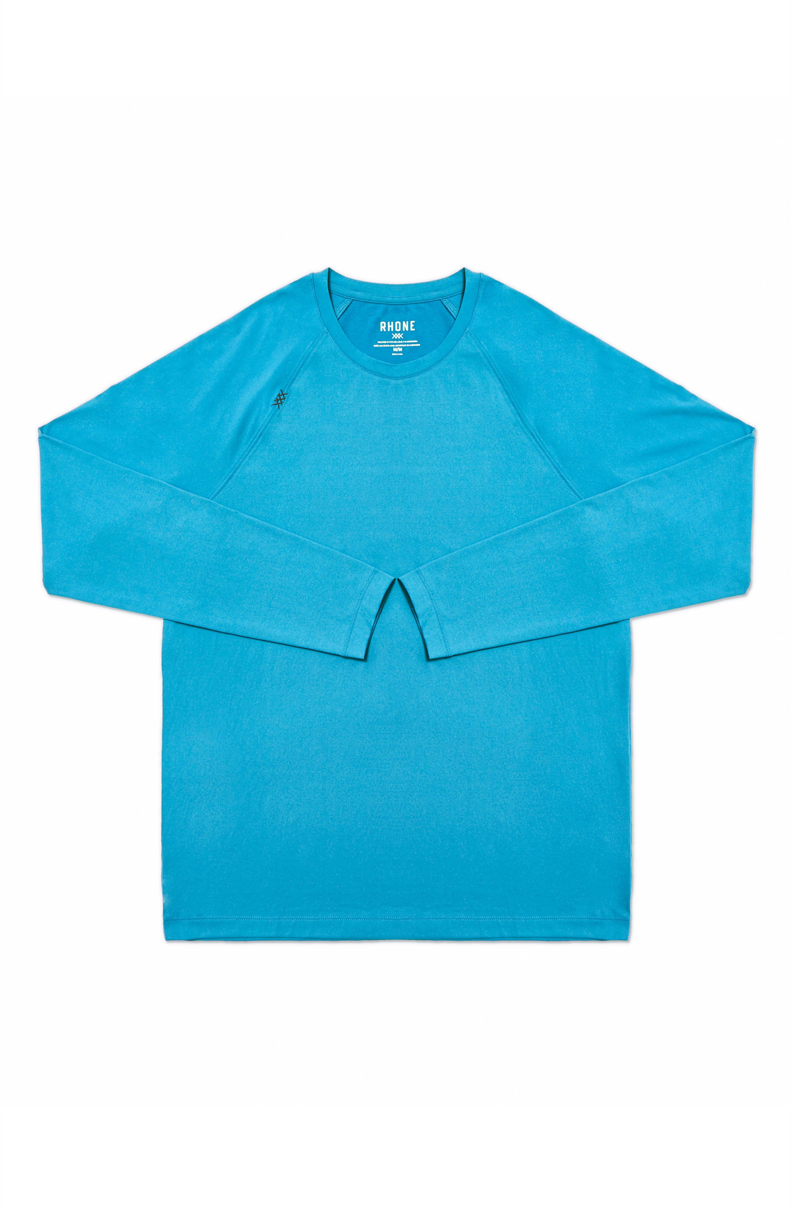Rhone Reign Long Sleeve Performance T-shirt In Enamel Blue Heather