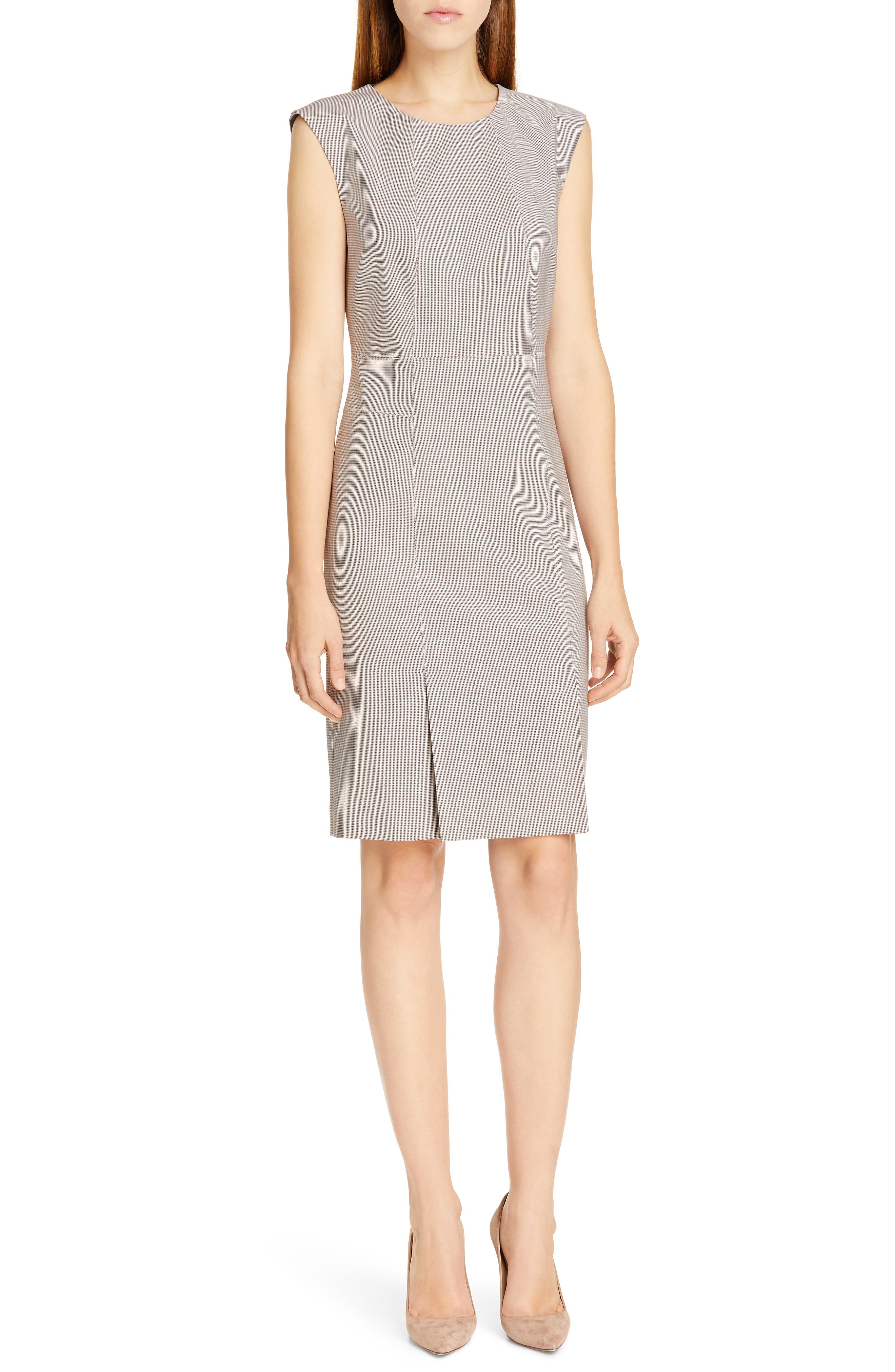 Boss Delilia Mini Houndstooth Wool Sheath Dress, White