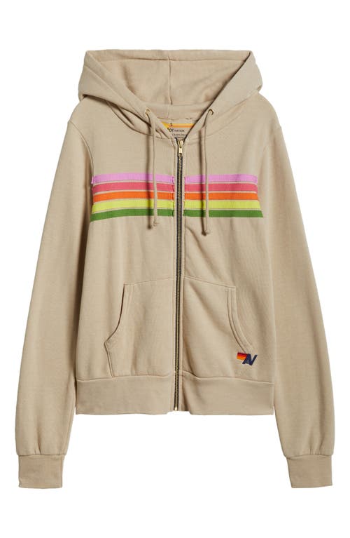 Shop Aviator Nation 5-stripe Zip Hoodie In Sand/pink Green