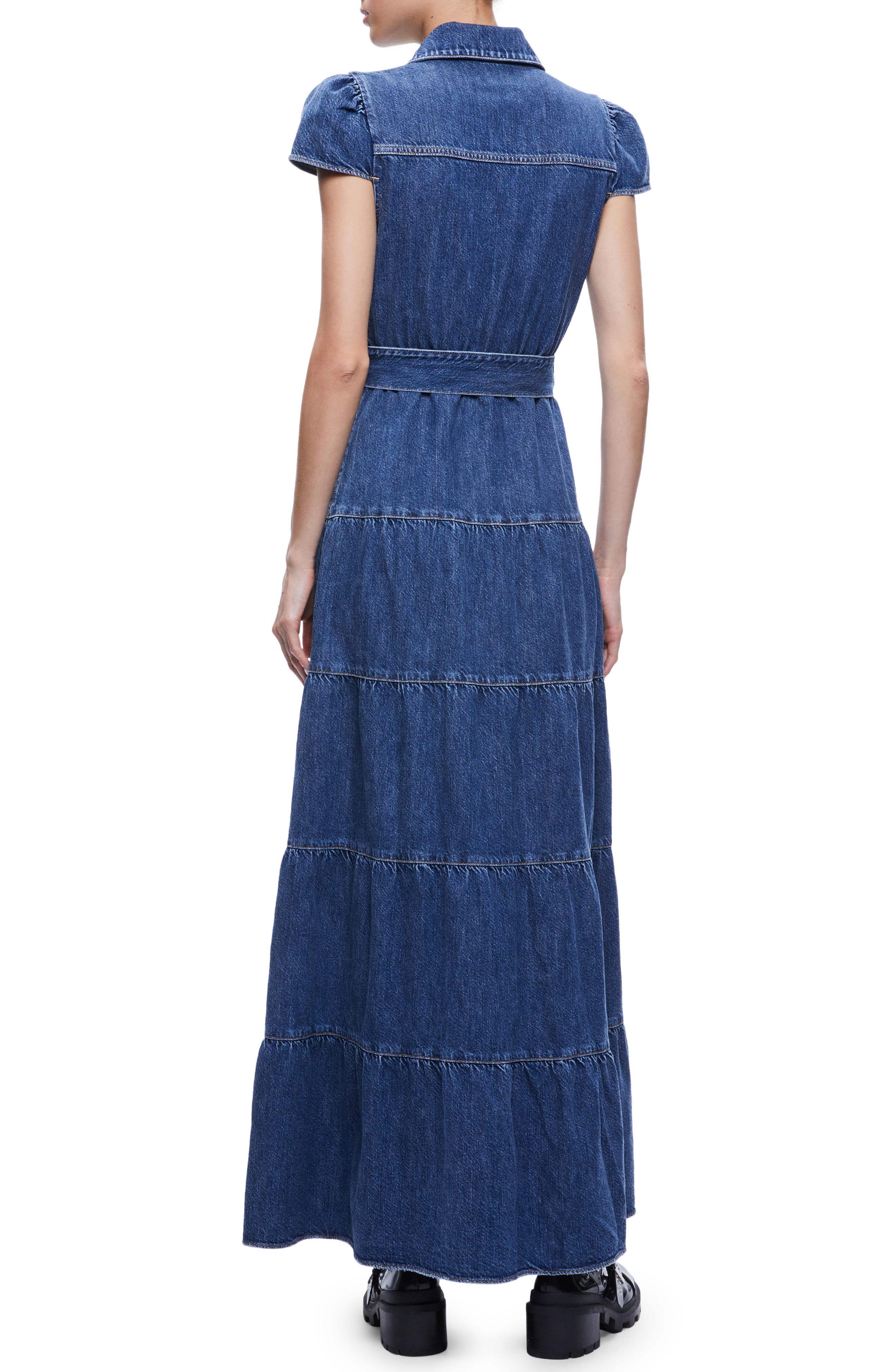 alice and olivia denim maxi dress Natacha Godet Jean Maxi Dress In Dark Rinse