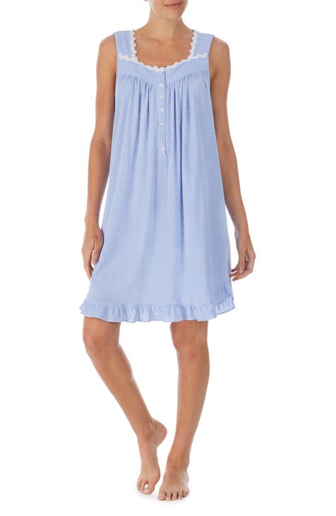 Stripe Short Sleeveless Knit Nightgown