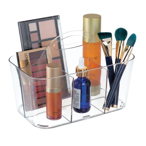 Mdesign Small Plastic Divided Cosmetic Storage Organizer Caddy Tote Bin In Clear