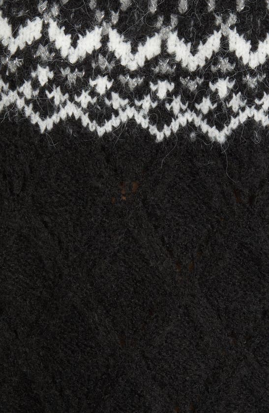 Wit & Wisdom Fair Isle Pointelle Sweater In Black/ Off White