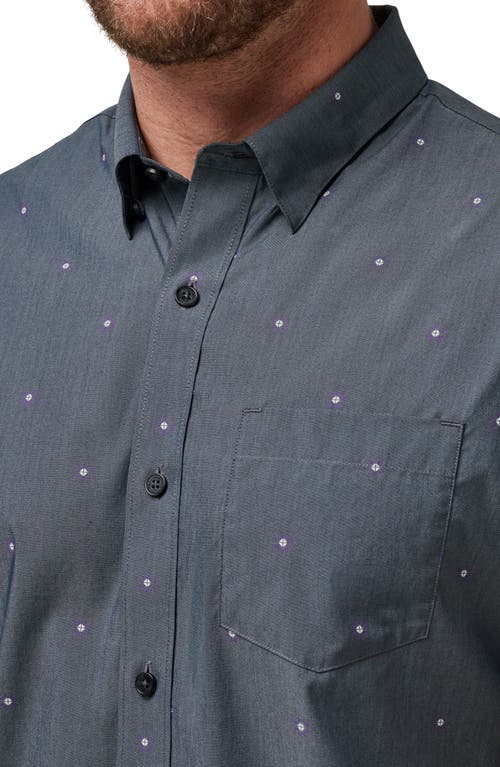 Shop Travismathew Blow The Foam Neat Short Sleeve Stretch Button-up Shirt In Heather Black