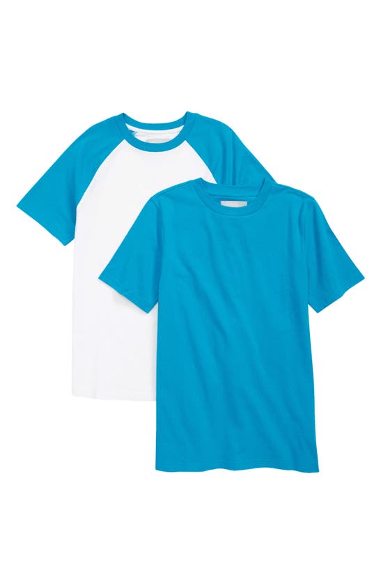 Nordstrom Kids' Assorted 2-pack Organic Cotton T-shirts In Blue- White Pack