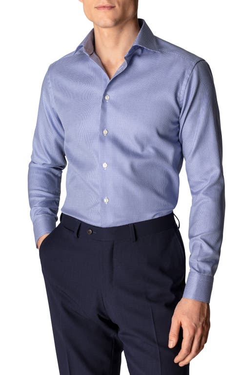 Eton Contemporary Fit Houndstooth Cotton Dress Shirt Blue at Nordstrom,