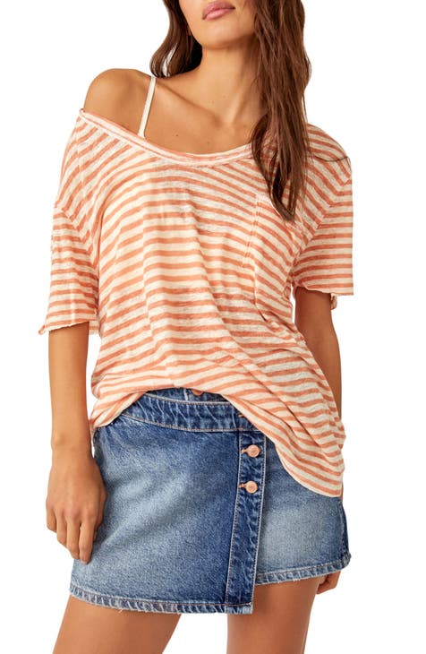 Orange striped shirt top womens