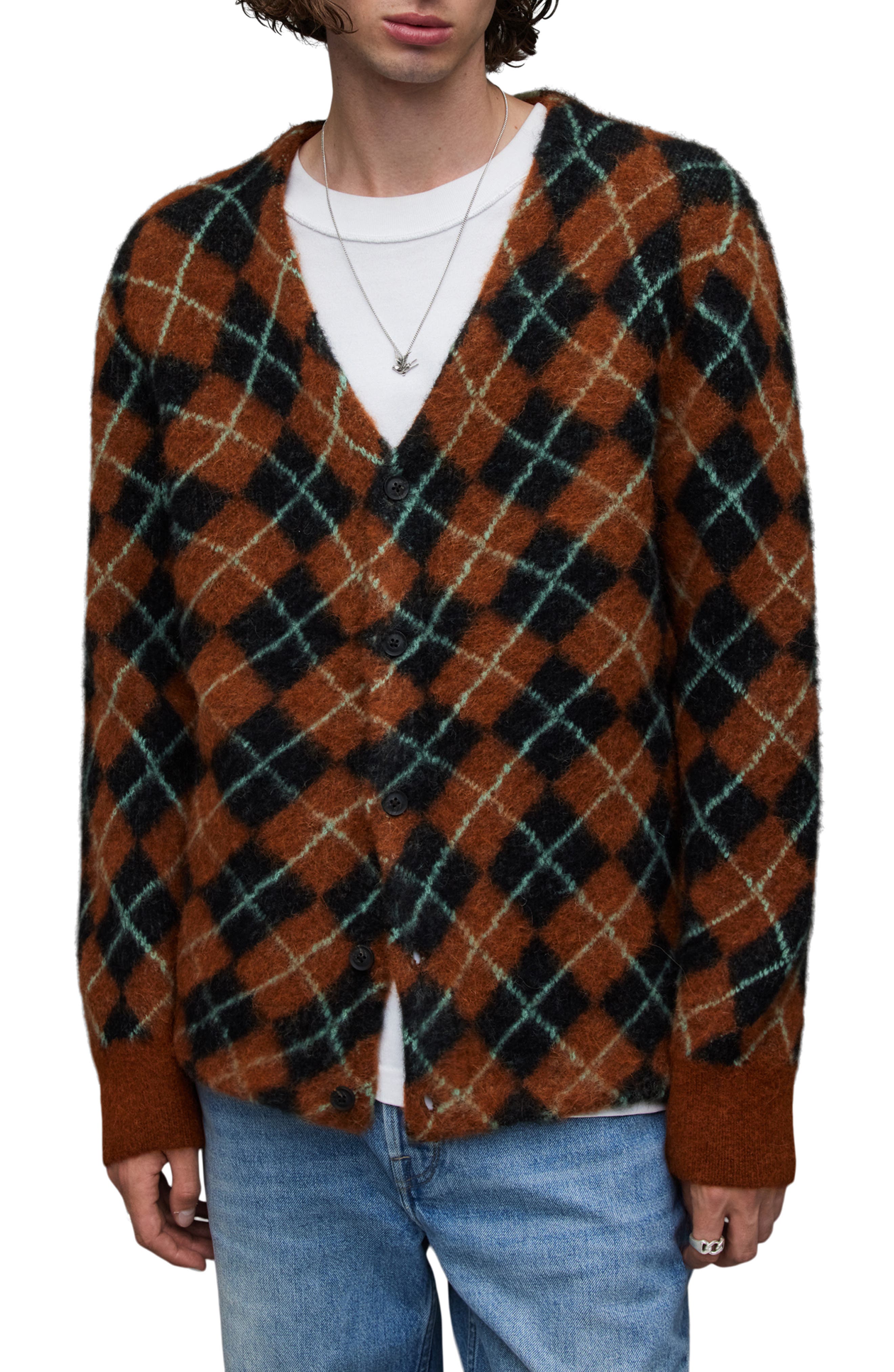 Needles patterned jacquard wool cardigan - Brown