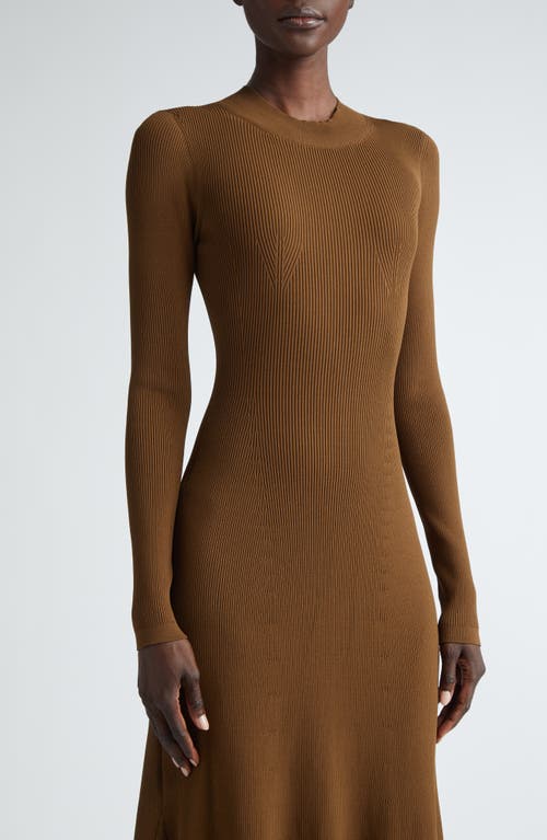 Shop Brandon Maxwell The Vanessa Long Sleeve Rib Sweater Dress In Desert Palm