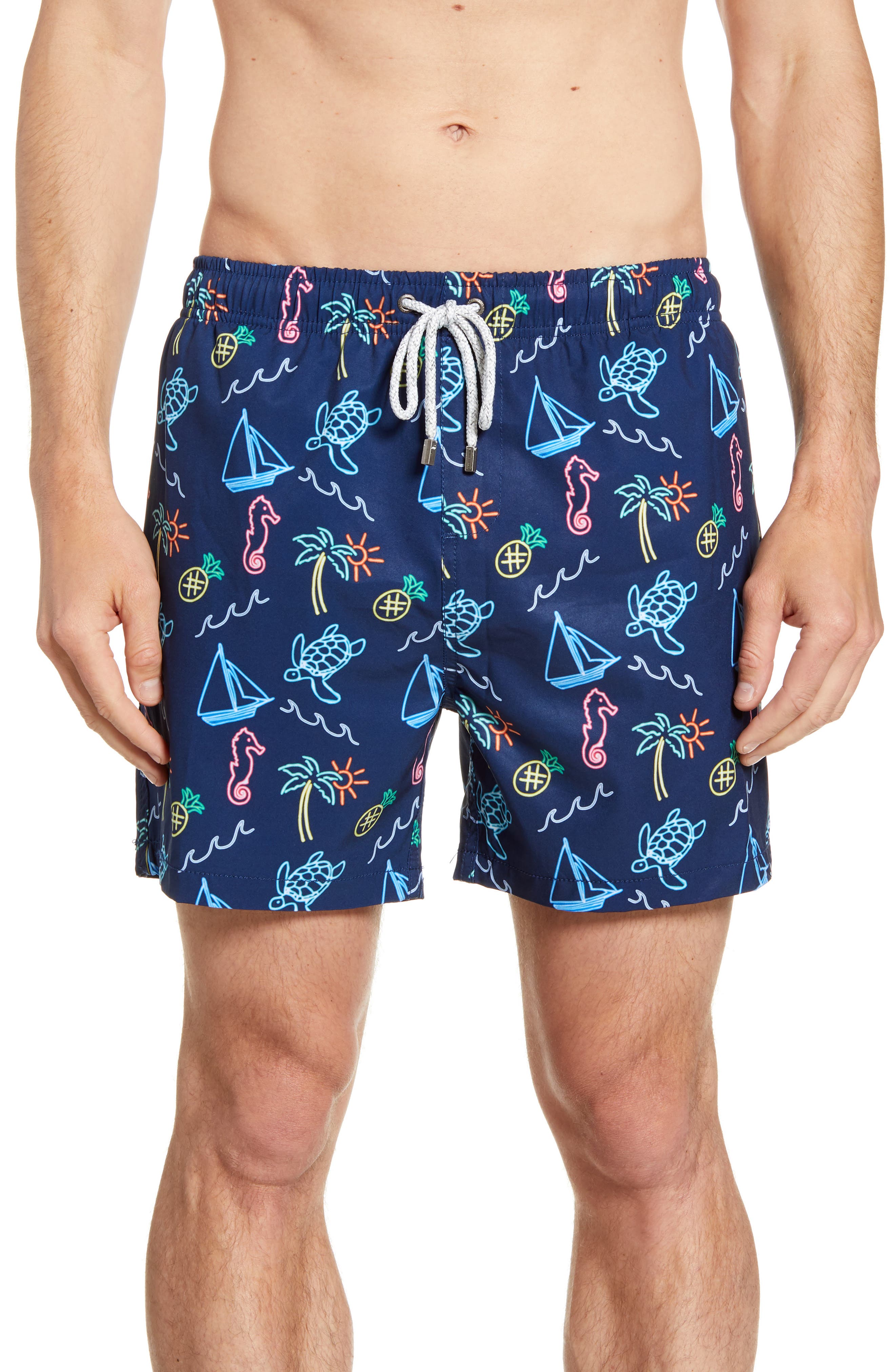 neon colored swim trunks