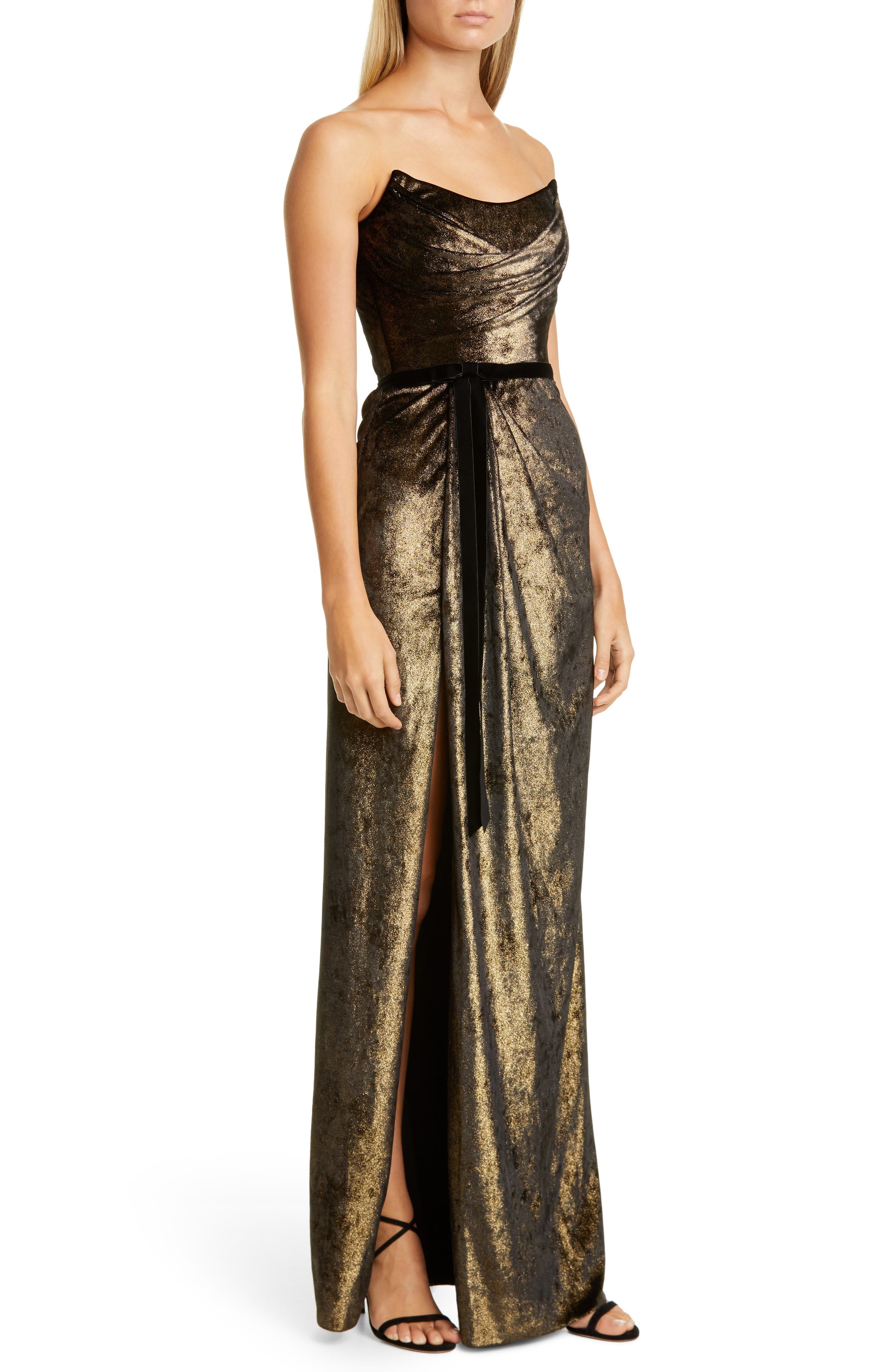 Marchesa Notte Strapless Foiled Velvet Gown | Nordstrom