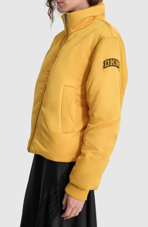 Shop Dkny Coated Satin Puffer Bomber Jacket In Goldenrod