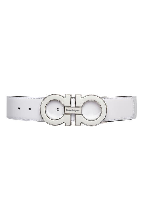 Salvatore Ferragamo Paloma Reversible Leather Belt in White Nero