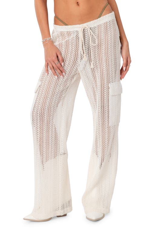 EDIKTED Ines Sheer Lace Cover-Up Cargo Pants Cream at Nordstrom,
