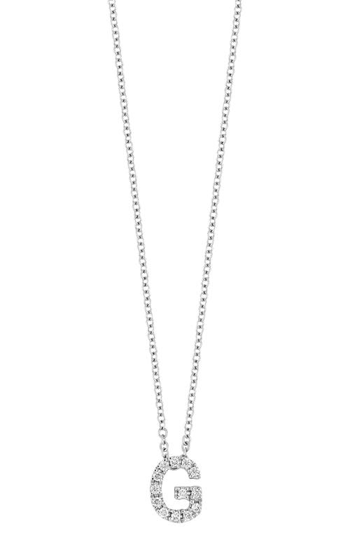 18k Gold Pavé Diamond Initial Pendant Necklace in White Gold - G