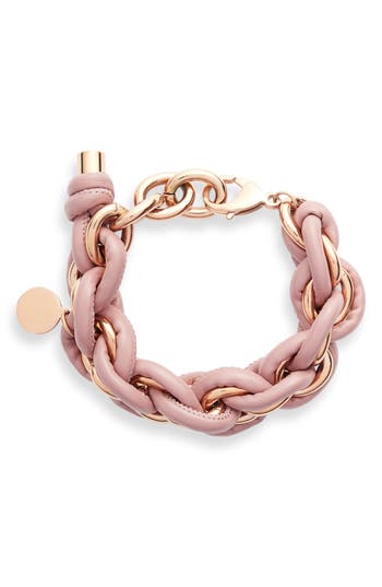 Shop Knotty Leather Wrap Chain Bracelet In Rose Gold/mauve