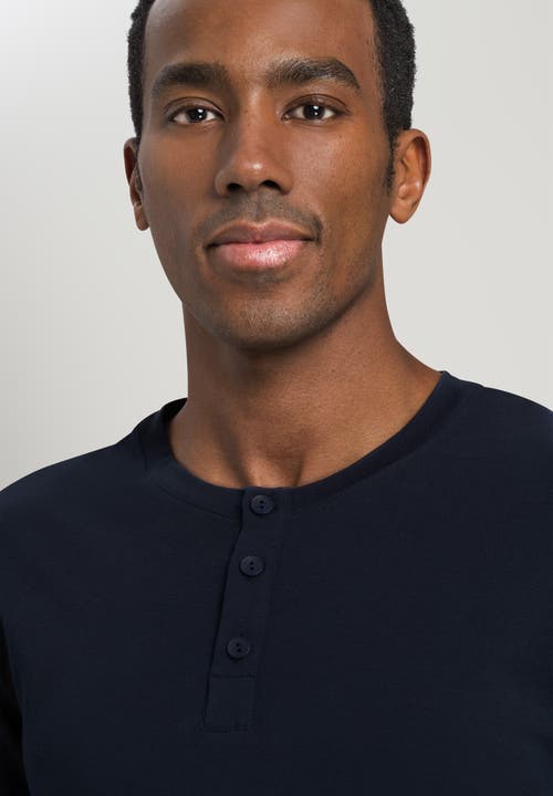 Hanro Living Shirts Long Sleeve Henley In Deep Navy