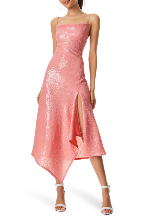 Alice + Olivia Harmony Sequin Asymmetric Hem Cocktail Dress in Rose