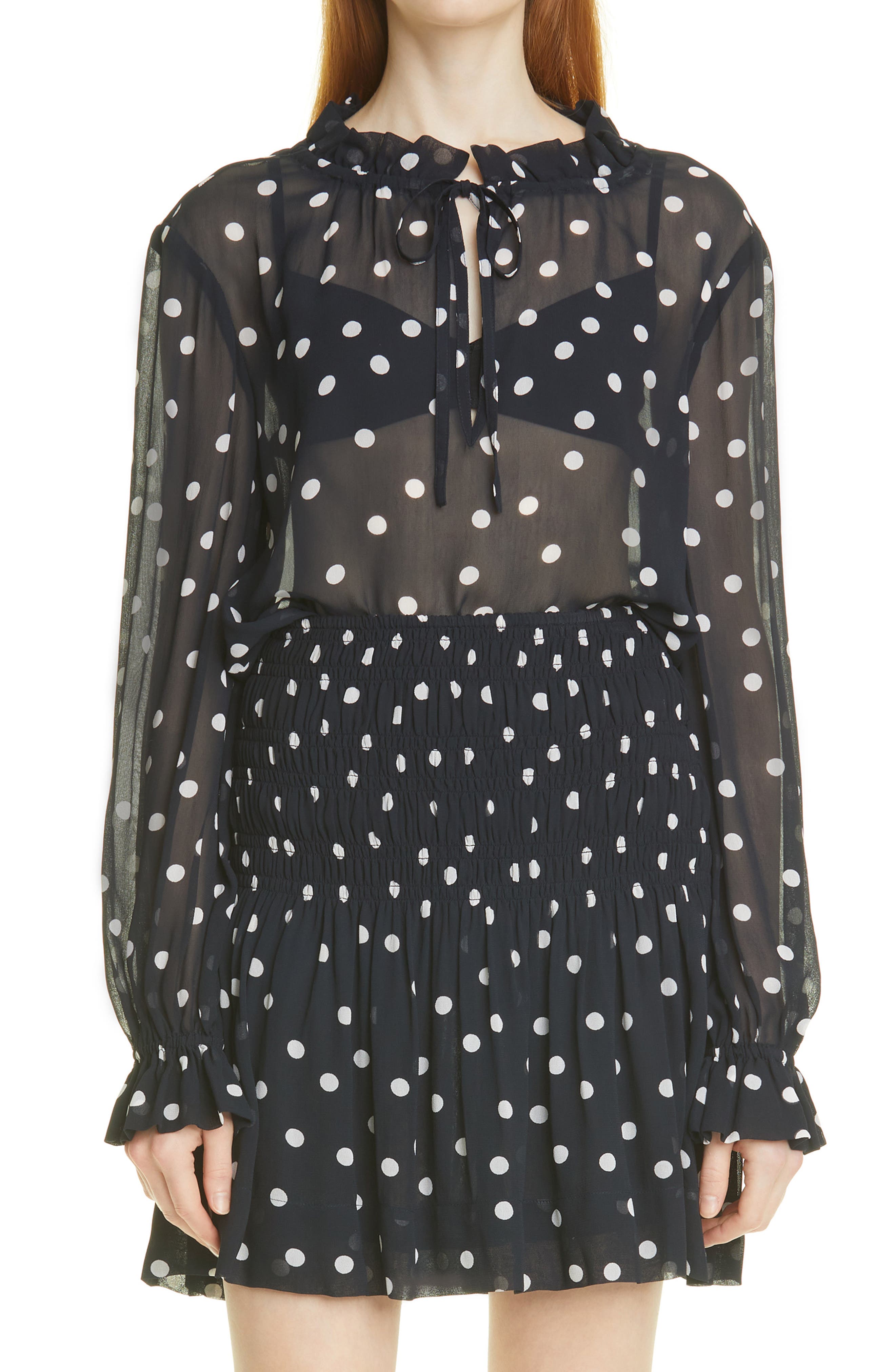 Ganni Sheer Polka Dot Long Sleeve 