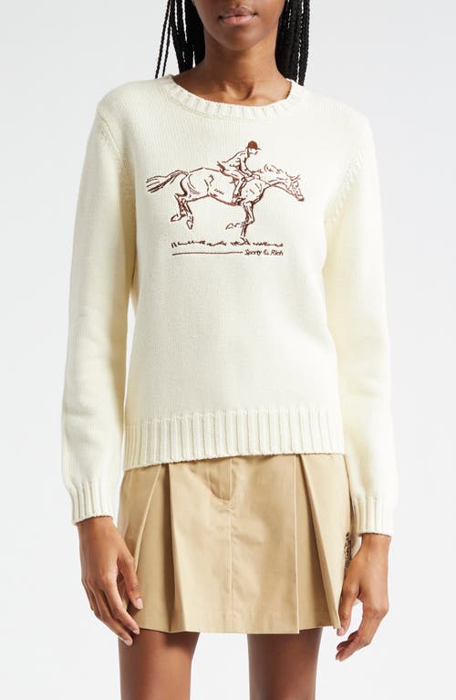 Sporty And Rich Sporty & Rich Horse Embroidered Wool Crewneck Sweater In White